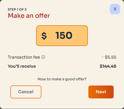 Offer price and fee breakdown